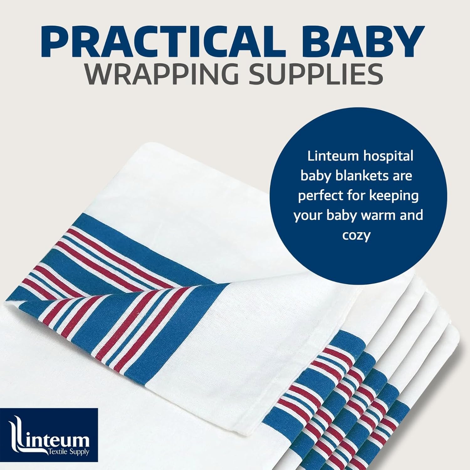 Linteum Textile Supply Hospital Receiving Blankets for Newborns – 100% Cotton, 30x40 in, White w/Teal & Pink Stripes – Classic Swaddle Wraps for Babies – 6-Pack