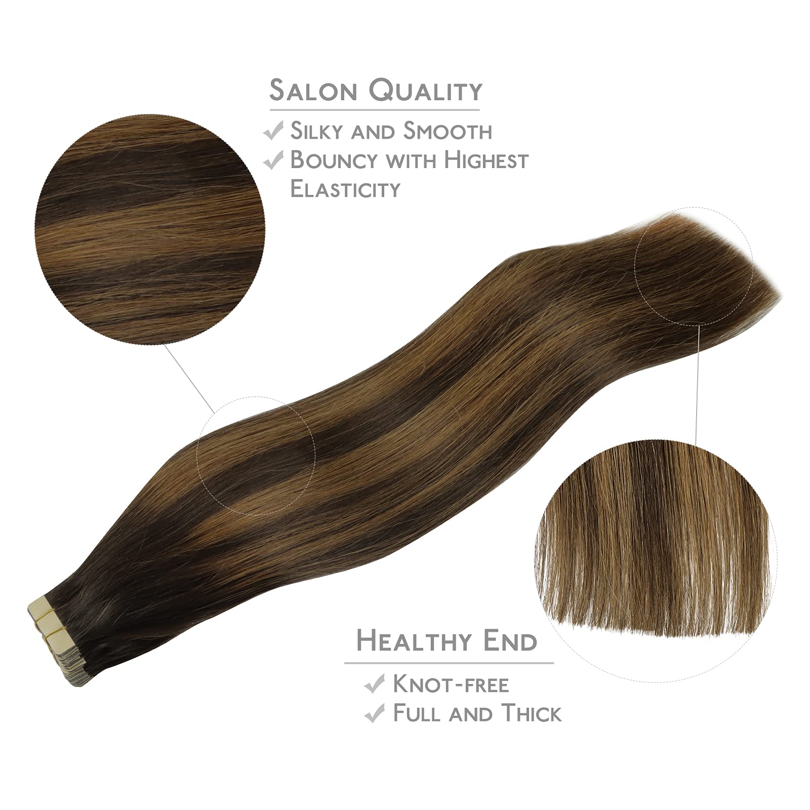 WENNALIFE Extension Adhesive Cheveux Naturel, 20pcs 35cm 50g Balayage Marron Foncé Mixte Marron Châtaigne Extension Cheveux Naturel Adhésif Colored Remy Tape in Hair Extensions - 4