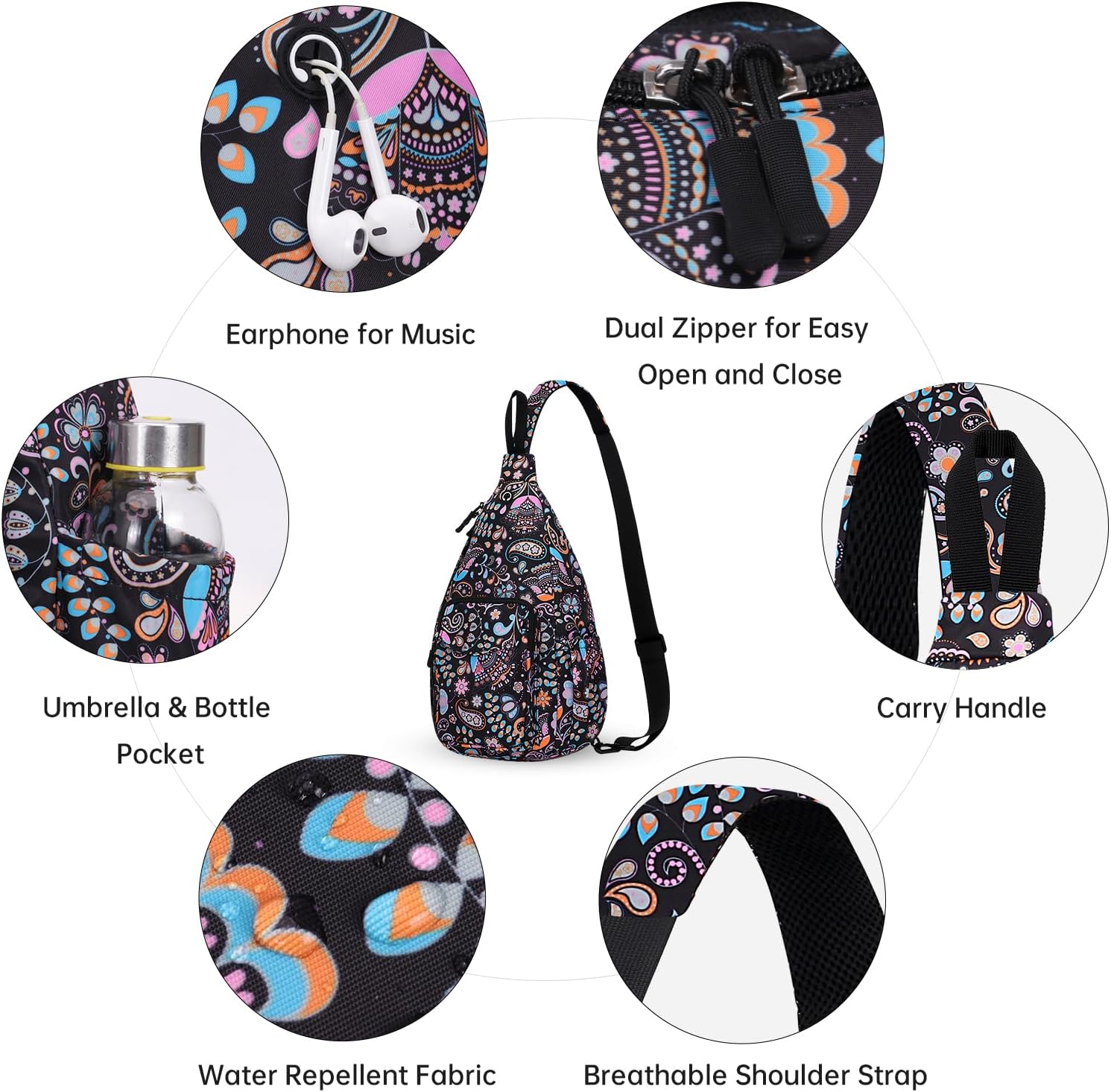 Convertible Sling Backpack Crossbody Chest Bag for Women Men Left and Right Shoulder Purse Water Repellent Gym Daypack - Image 4