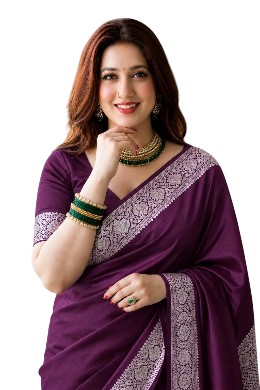 Banarasi Satin Kanjivaram Saree Silver Zari Border Pure Soft Blend Silk Sari Kanchipuram Paithani Silk Party Wedding Festive New Ladies Sadi with Unstiched Blouse Piece. (Pink)-image-19