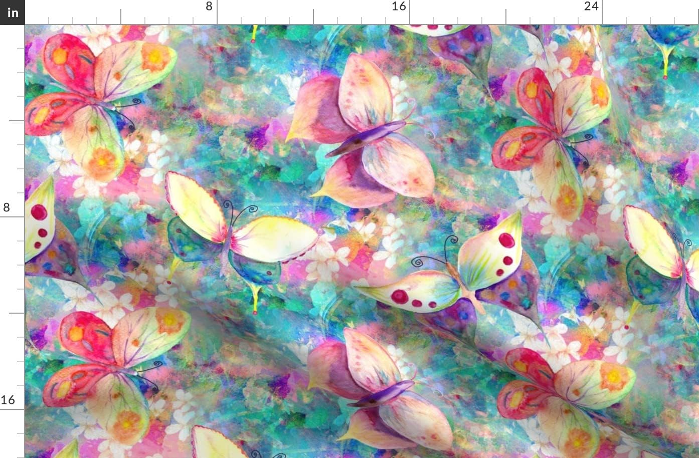 Spoonflower Fabric - Large Butterflies Flowers Turquoise Aqua Animals Floral Multicolor Printed on Organic Cotton Sateen Fabric by The Yard - Sewing Quilting Apparel Home Decor