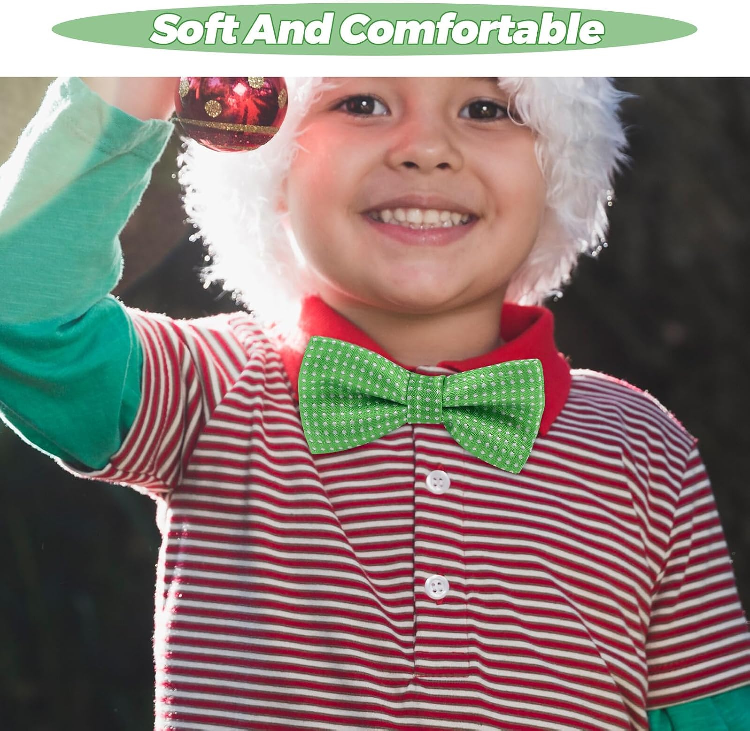 St. Patrick Celebration Green Polka Dot Bow Tie for Boys Adjustable Pre-tied Tuxedo Bow Tie Party Accessory