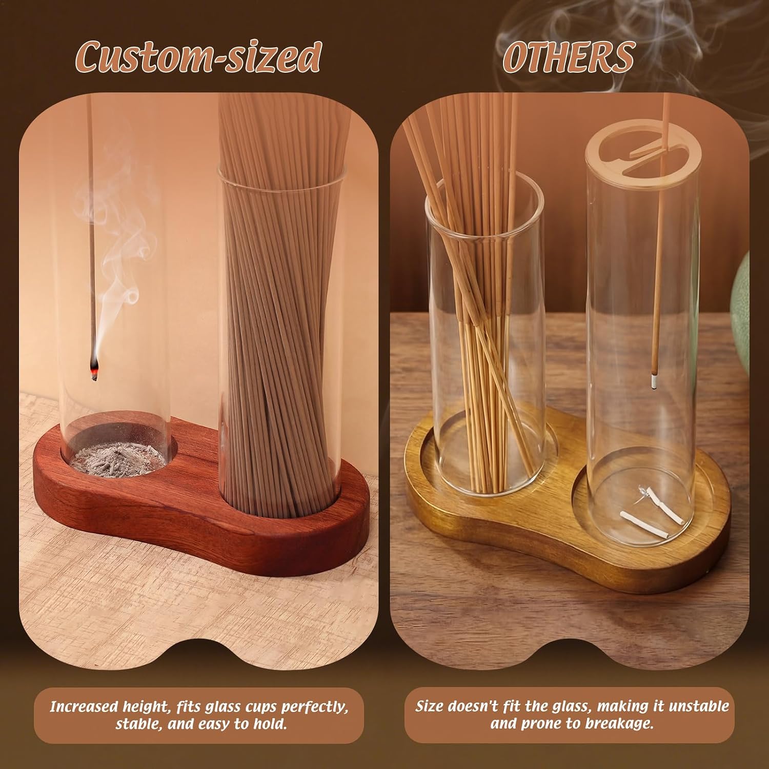2 in 1 Incense Burner Holder with Storage Glass Ash Catcher