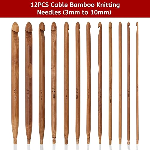 Miniatura 4 de AHIER - Juego de 23 ganchos de ganchillo tunecinos, 12 ganchos de ganchillo de bambú de 0.118-0.394 in y 11 agujas de tejer de aluminio afgano