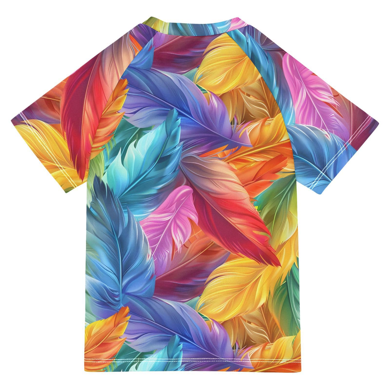 ALAZA Kids Rash Guard Boys Toddler Swim Shirts Short Sleeve Colorful Feathers UPF 50+ 3T