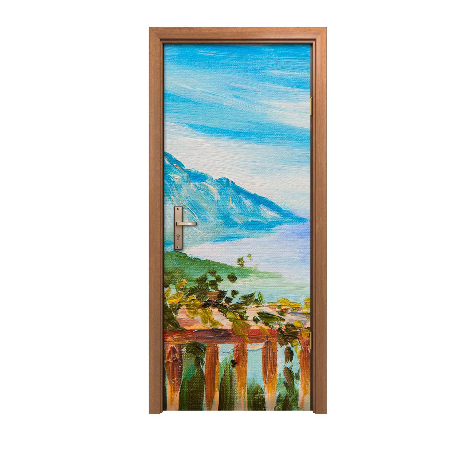 Autocollant de porte adhésif haute définition 90x200cm design fleurs de mer ciel