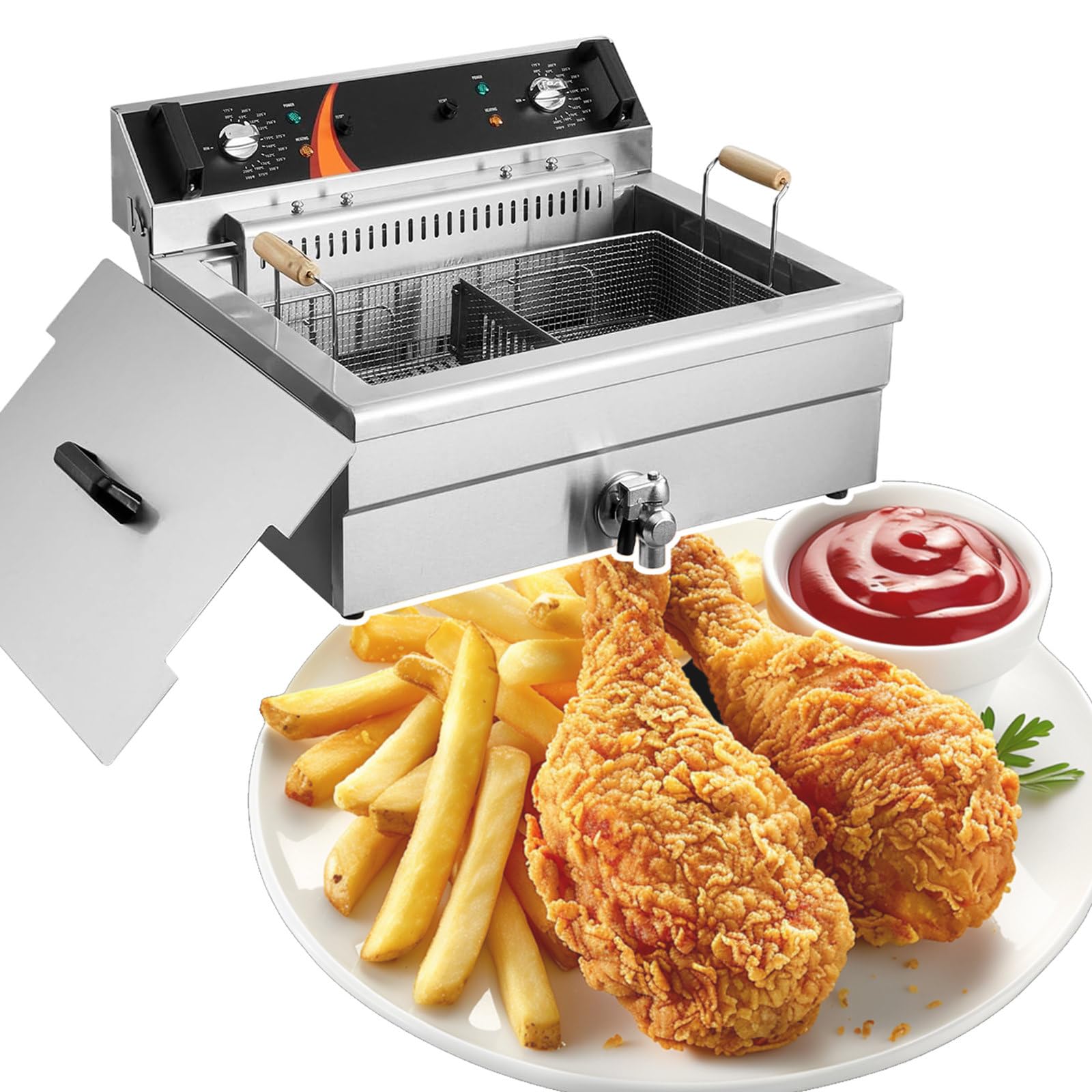Friggitrice, Friggitrice Elettrica da Banco da 4800 W con Cestello Rimovibile da 21 QT, Friggitrice Commerciale A Cottura Rapida,220V