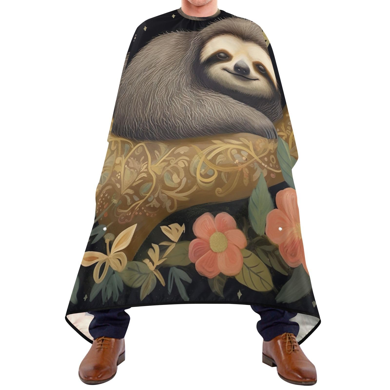 Hezely Sloth on Tree Flowers Hair Dye Cape, Barber Cape for Adults,Waterproof Salon Cape,Waterproof Hairdressing Styling Hair Cutting, 65