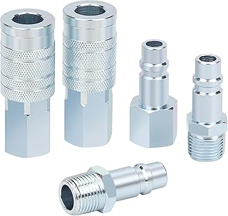 1/2” Air Hose Fittings Set, High Flow 2PCS I/M Industrial Type Coupler with 1/2” FNPT, 3PCS Plugs with 1/2” NPT, 5PCS Steel Air Compressor Accessories Quick Connect Fittings 300PSI