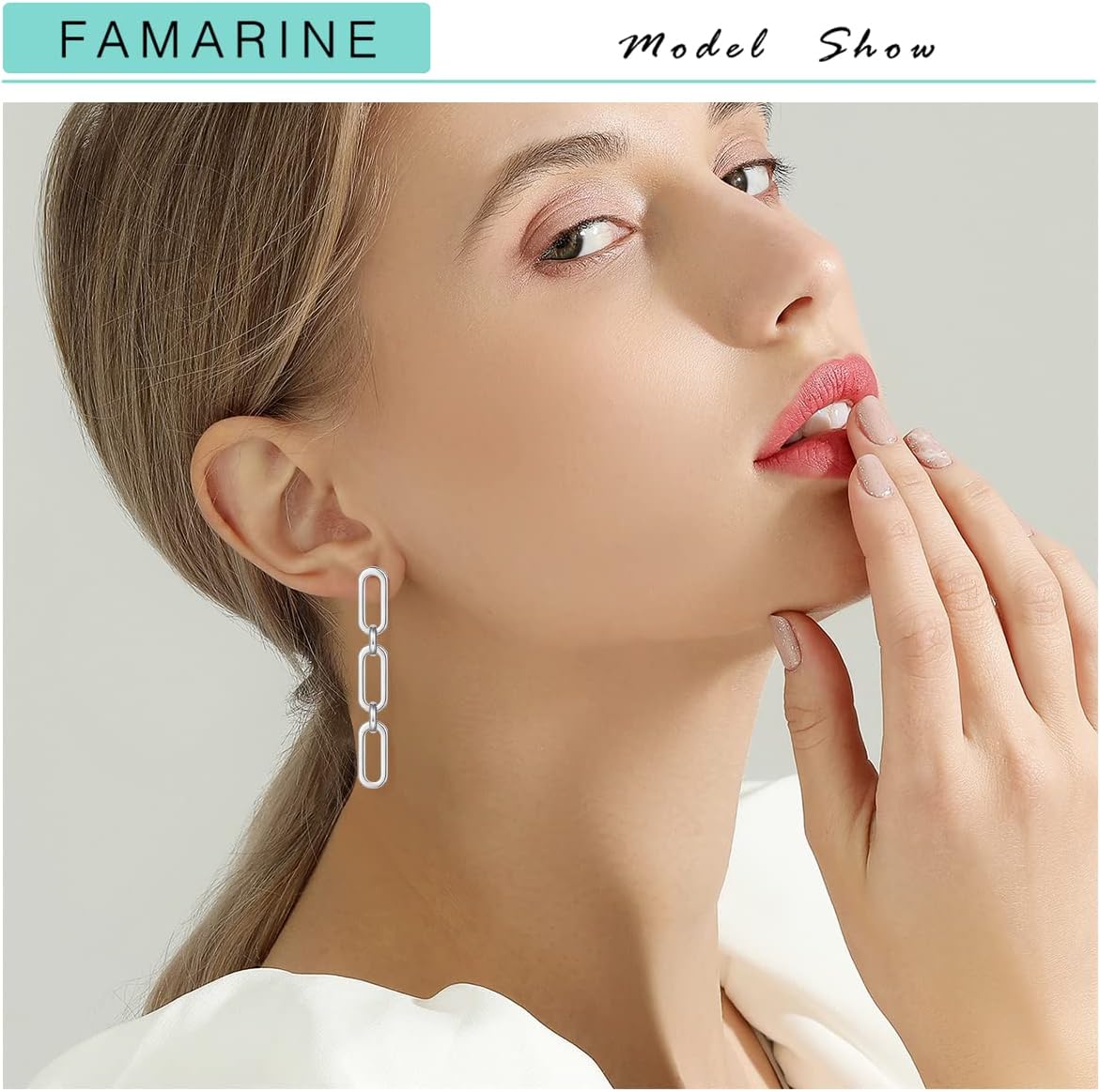 FAMARINE Gold Silver Chain Earrings Drop Dangle Earrings for Women - Image 2