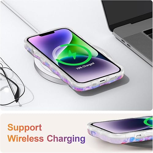 Miniatura 6 de EYZUTAK - Funda protectora de TPU para iPhone 15, estilo retro colorido, diseño láser brillante de pintura al óleo, estampado floral, borde