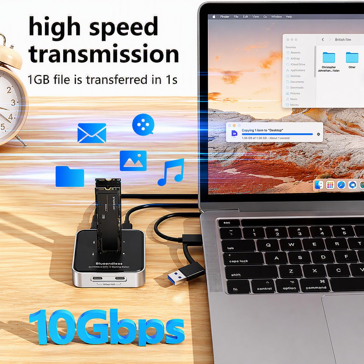 Docking station SSD M.2 NVMe e SATA USB-C 10Gbps, dock dual per 2 SSD M.2 NVMe/NGFF SATA, alloggiamento in alluminio, fino a 16 TB, compatibile con Windows, Mac, PC e laptop