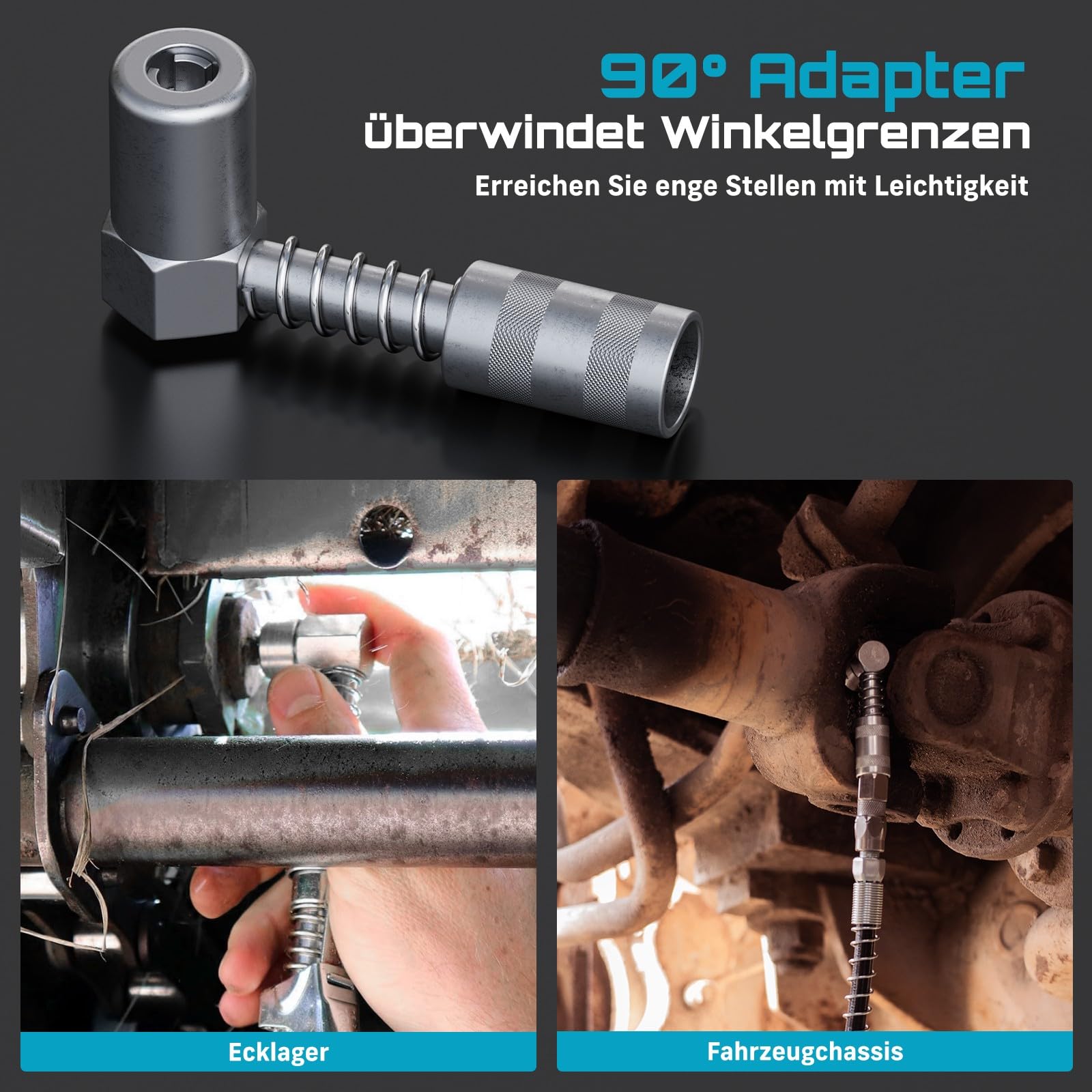 Seesii 12000PSI Akku Fettpresse Set mit 2 Akkus (und kompatibel mit Makita 18V Akku), 3 Geschwindigkeiten, Bürstenlosem Motor, 3 Mundstück, 1m langem Schlauch, 90-Grad-Adapter und LED-Leuchte