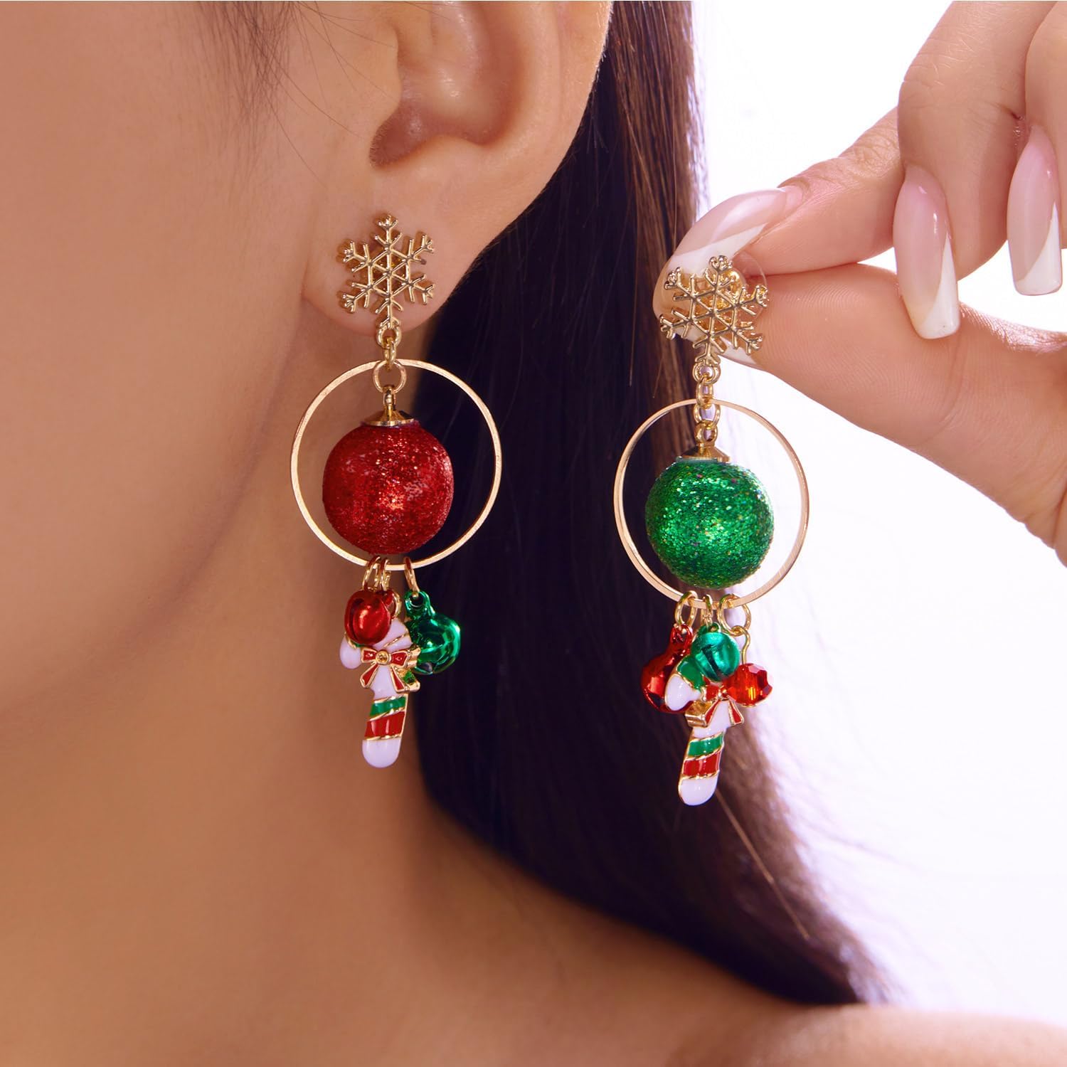 Christmas Earrings for Women Holiday Jingle Bell Bow Tree Snowflake Stars love Tassel Drop Dangle Studs Hypoallergenic Xmas Party Jewelry Gifts - Image 2