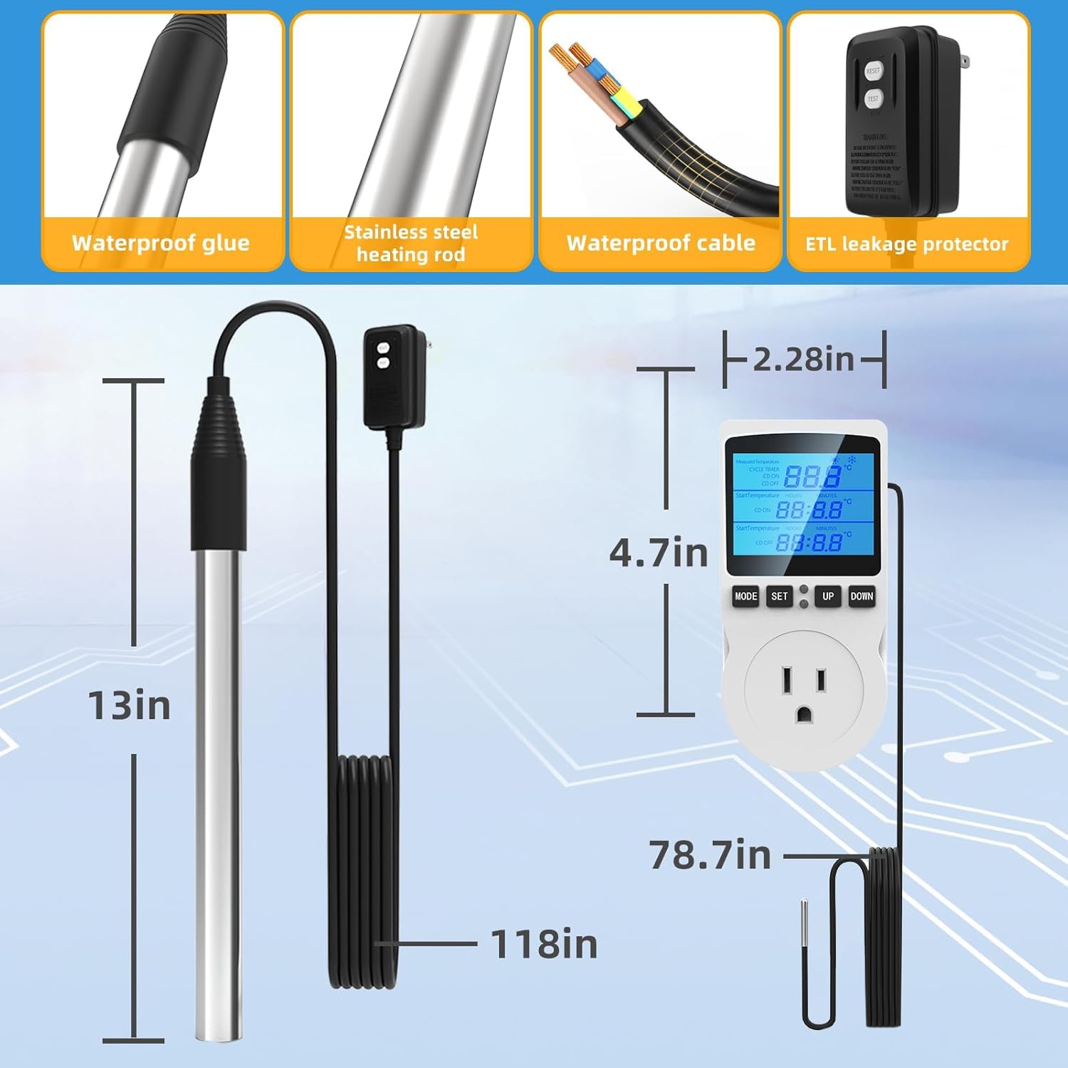 1500W Immersion Water Heater for Pool, Electric Fully Submersible Water Heater with Thermostat & GFCI, For Sink, Bathtub, Baptismal, Small Swimming Inflatable Pool, Hot Tub, Bucket Camping(white)