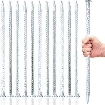 MIVIDE 12 Pack 14 Inch Silver Rebar Stakes, 1/2 Inch Diameter, Galvanized Steel Ground Anchors, Heavy Duty Metal Rebar Stakes for Speed Bumps, Garden Plants, Wheel, Wood, Tent