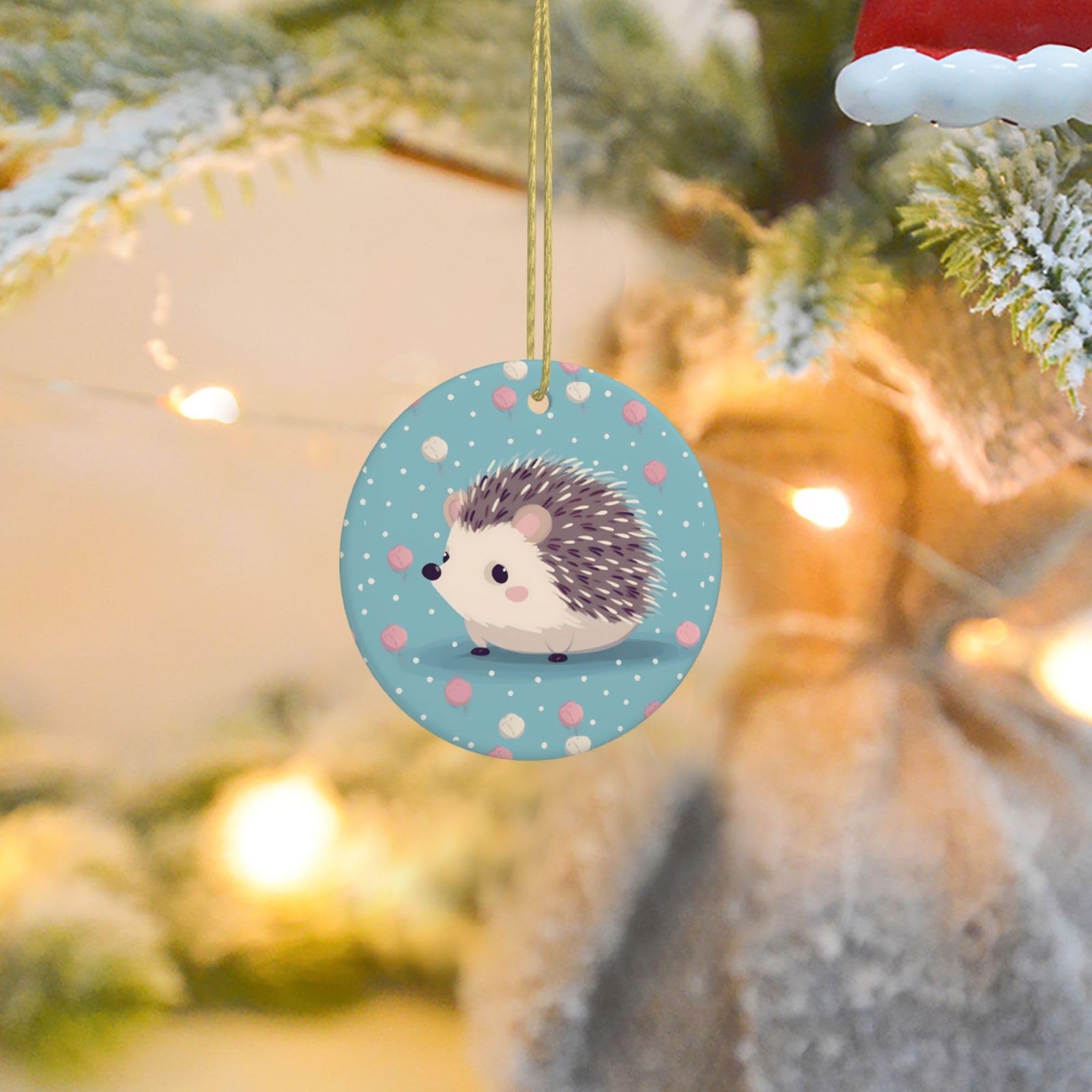 Christmas Ornaments for Christmas Tree Decoration Ceramic Hanging Hedgehog Polkadot Ornament with Gold Ribbon Crafts Round Pendant for Keepsake Gifts Glass Xmas Decor Party Supplies