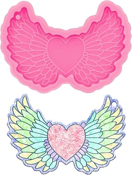 Angel Wings Glossy Love Heart Wings Silicone Mold Resin Mold for DIY Keychains Pendant Ornament Resin Crafting Epoxy Mold for Jewellery Making, Chocolate Cake Mould