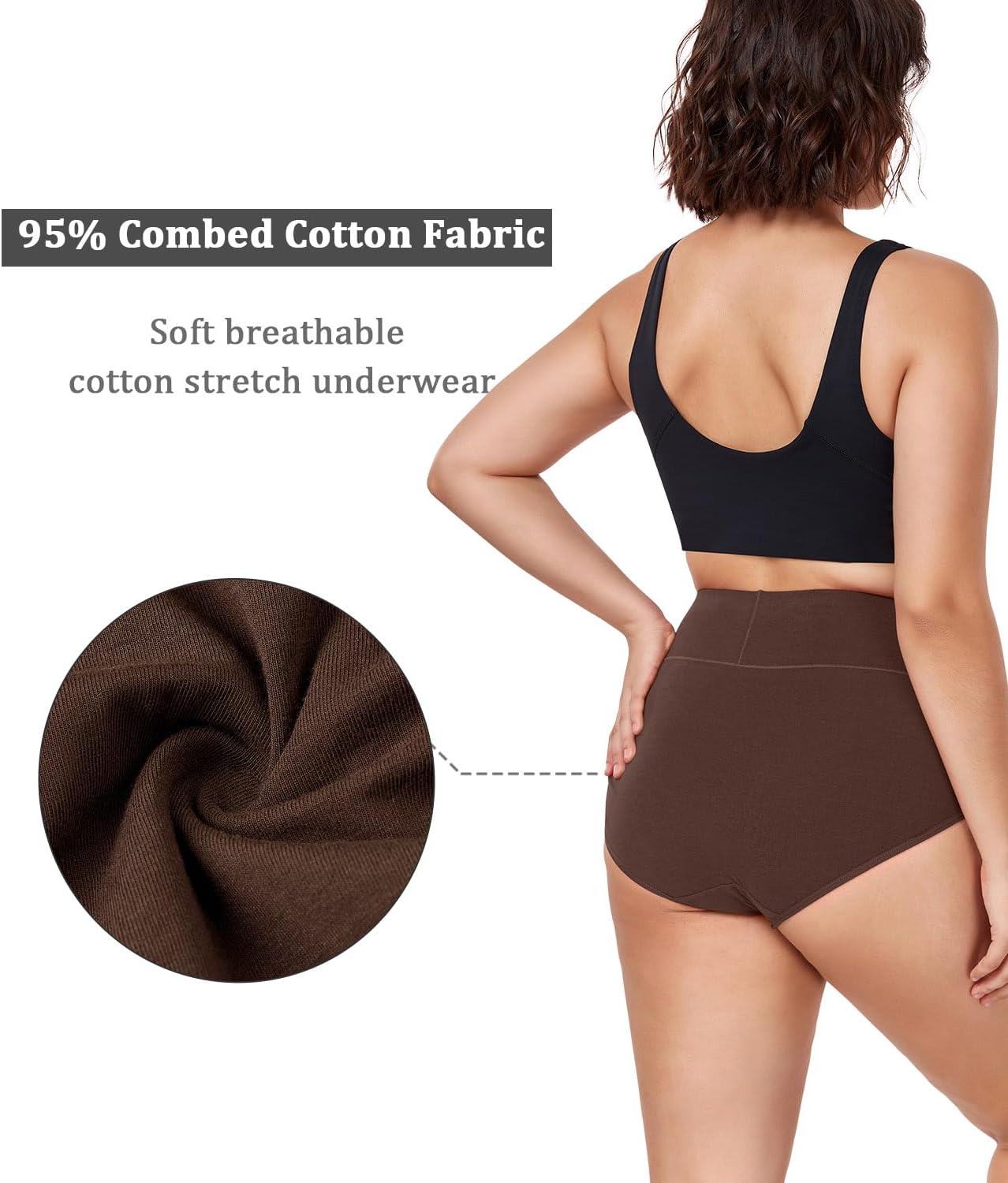 wirarpa Women's Cotton Underwear High Waisted Ladies Panties Full Coverage Briefs 4 Pack (Regular & Plus Size) thumbnail