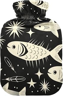 Black and White Fish hot Water Bottles with Soft Cover, 2L hot compresses for The Body for Tummy Warmer