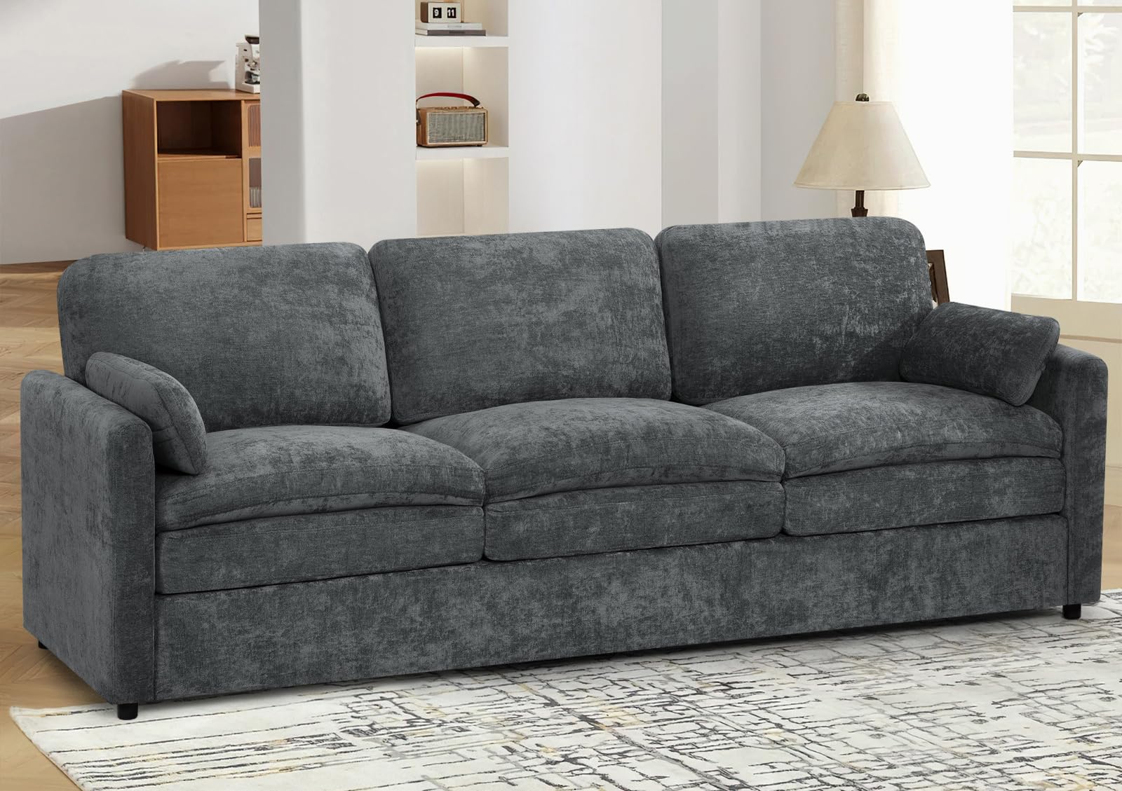 89 Chenille Soft Sofa w Well-Filled Backrests Modern Couch w Plump Pillows 3 Seater Upholstered Couch w Thick