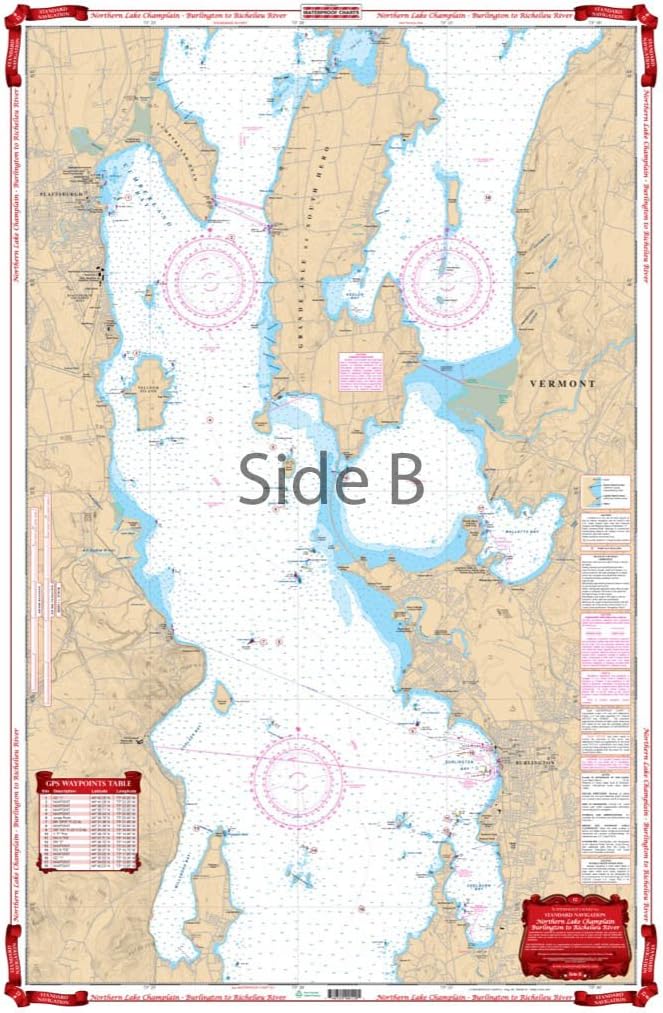 Standard Navigation, 12 Northern Lake Champlain - Burlington to Richelieu, Easy-to-Read, Waterproof Paper, Tear Resistant, Printed on two sides, 2 charts in 1, NOAA ChartsRiver