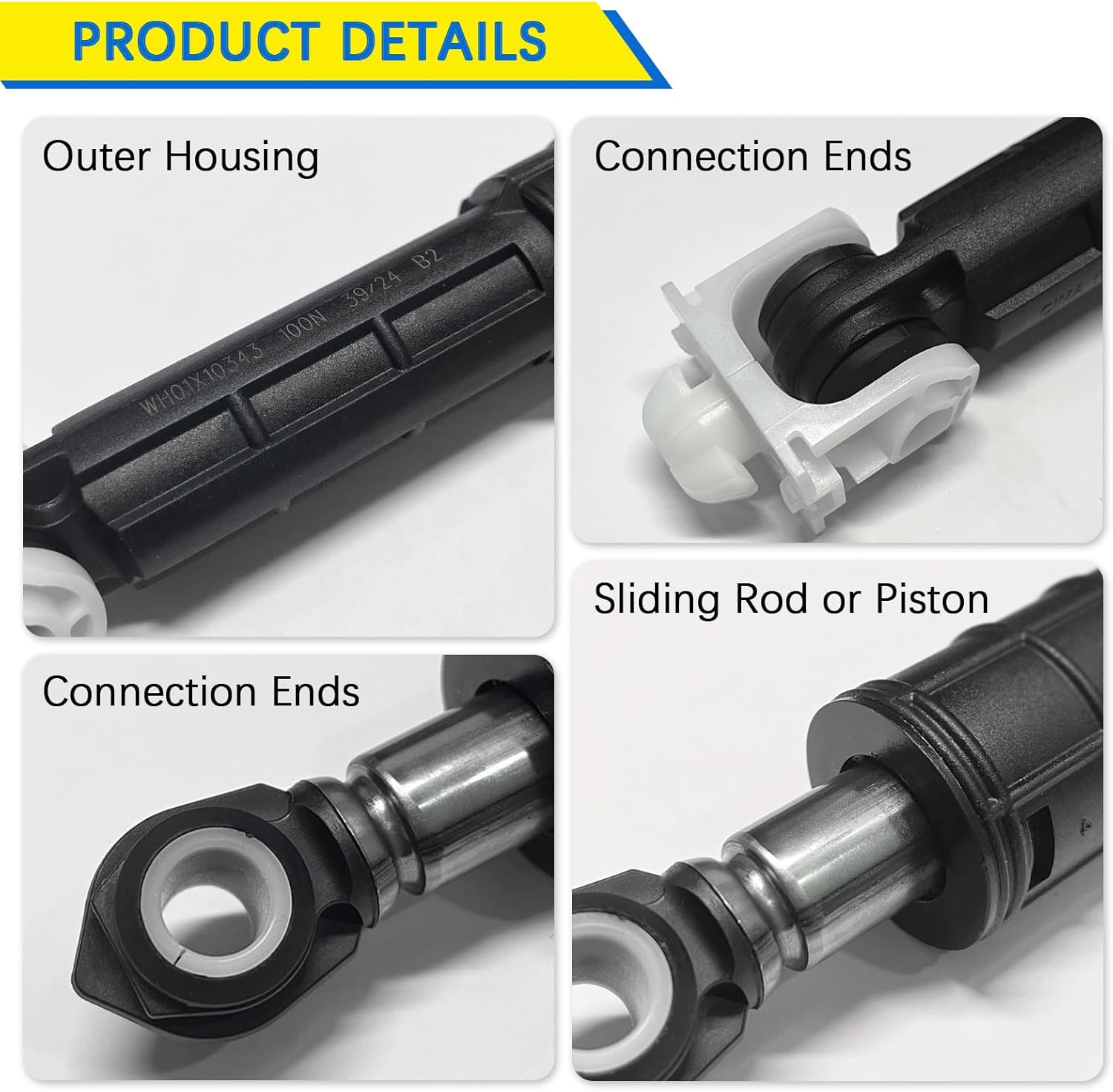 WH01x10343 WH01x20826 Washer Shock Absorber WH01X10343 for ge Front-Load Washers, Reduces Vibration & Noise, Replacement for Damaged Shock System(3 PACK)