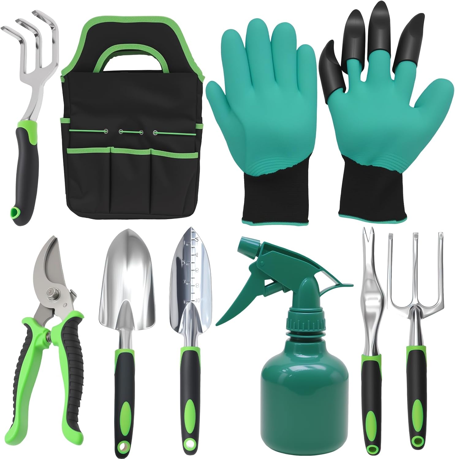 Anxingo 9-Piece Garden Tools Set, Heavy Duty Ergonomic Gardening Kit with Non-Slip Handle Tote Bag & Gloves, Outdoor Hand Tools for Flower Planting Vegetable Weeding, Gardening Gift for Women and Men