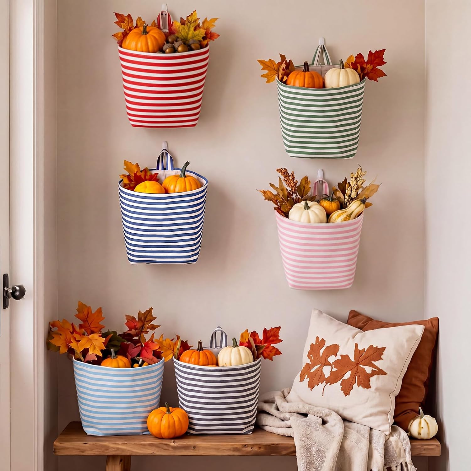 Novabright 6 Pcs Small Striped Hanging Basket for Wall 5.3 x 3.9in, 6 Color