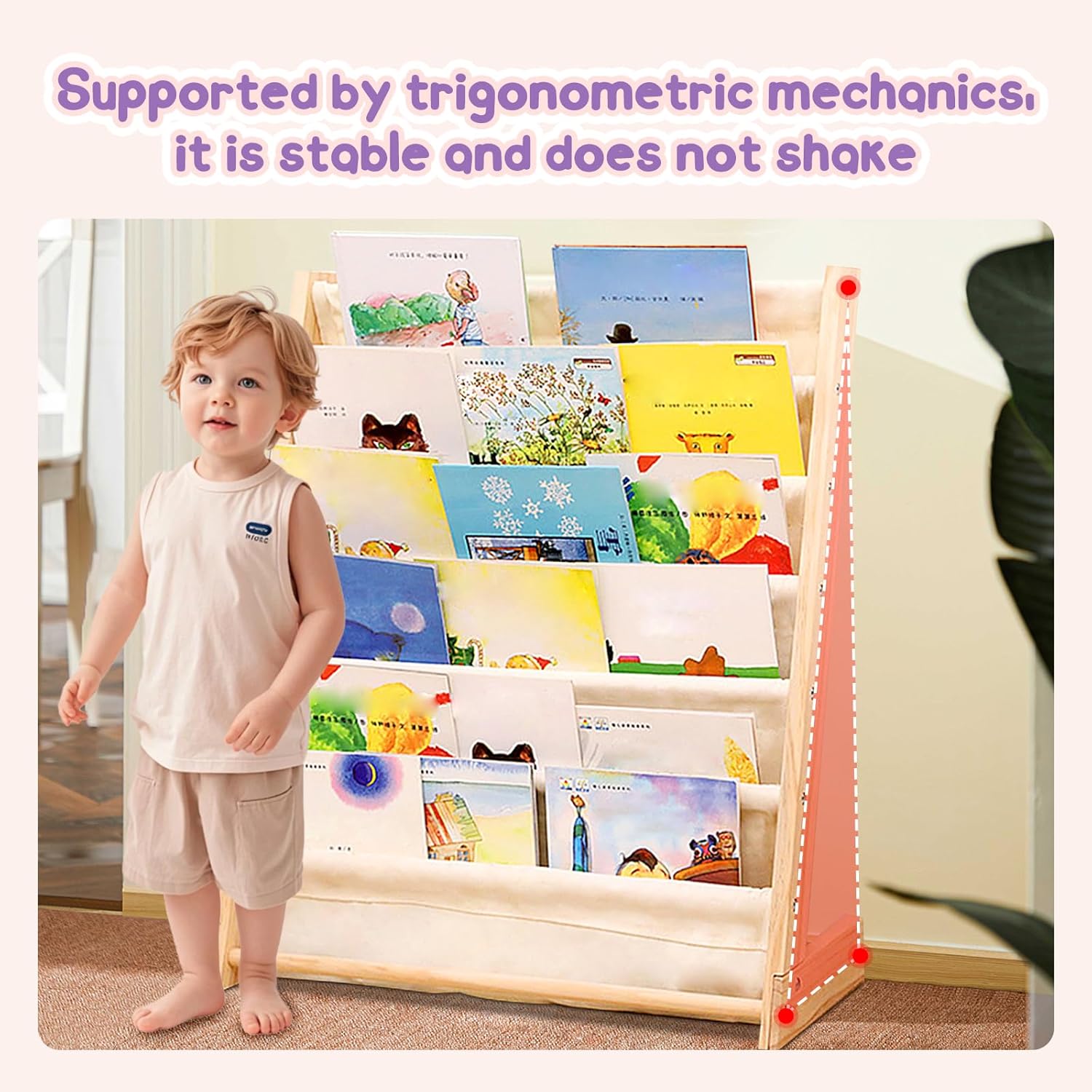 6-Tier Kids Bookshelf – Child-Safe Wooden Book Shelf with Cotton Linen Fabric, Holds 100+ Books, Baby Bookshelf & Toddler Bookcase Organizer for Nursery, Playroom & Kids Rooms