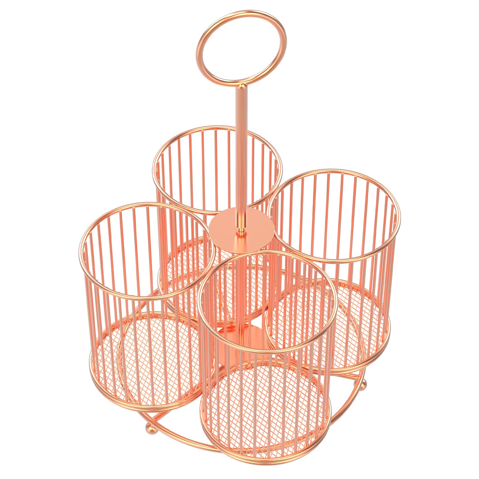 Organizador de utensilios de metal giratorio de 360°, 4 compartimentos, tenedor, cuchara, servilletas, organizador de cubiertos, cesta de almacenamiento de cubiertos, fiesta, encimera, bufé, picnic,