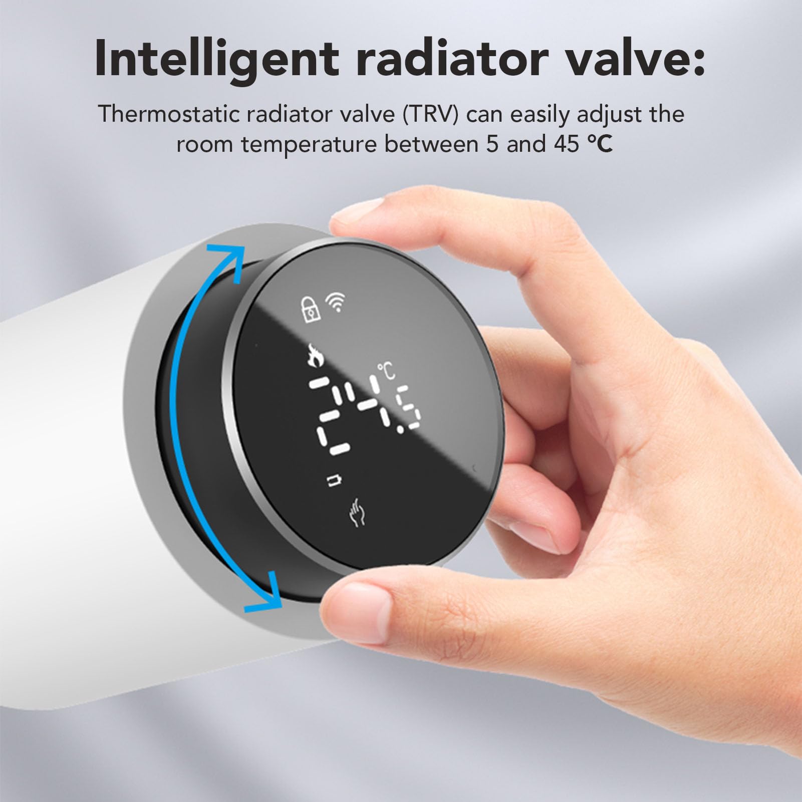 Garosa Valvola Termostatica per Radiatore, Valvola di Riscaldamento Intelligente con Controllo APP TRV Programmabile 7 Giorni per Hotel Domestici, Materiale ABS, Intervallo di Temperatura 5-45 ℃,