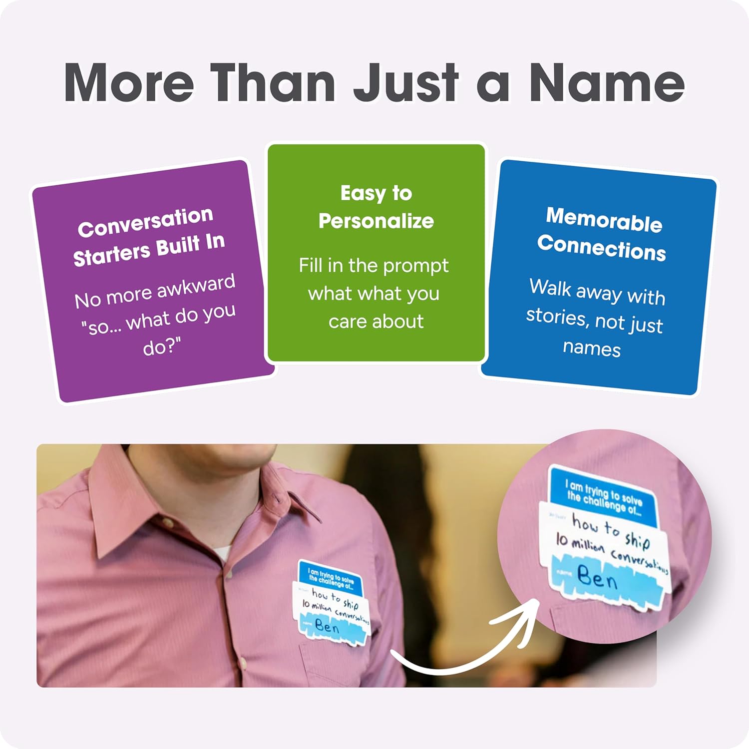 We! Connect Name Tag Stickers (150 PCS) - Easy-to-Write Name Stickers with Conversation Starters - Ideal for Networking, Ice Breakers & Adult Educational Team Building Games - Self-Adhesive Tags