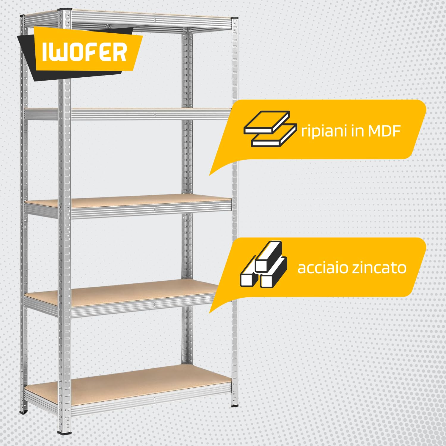 Set 2 Scaffali in Metallo 180x90x40 cm per Carichi Pesanti 875 kg - 175 kg per Ripiano Scaffalatura 5 ripiani per Magazzino Garage (2)