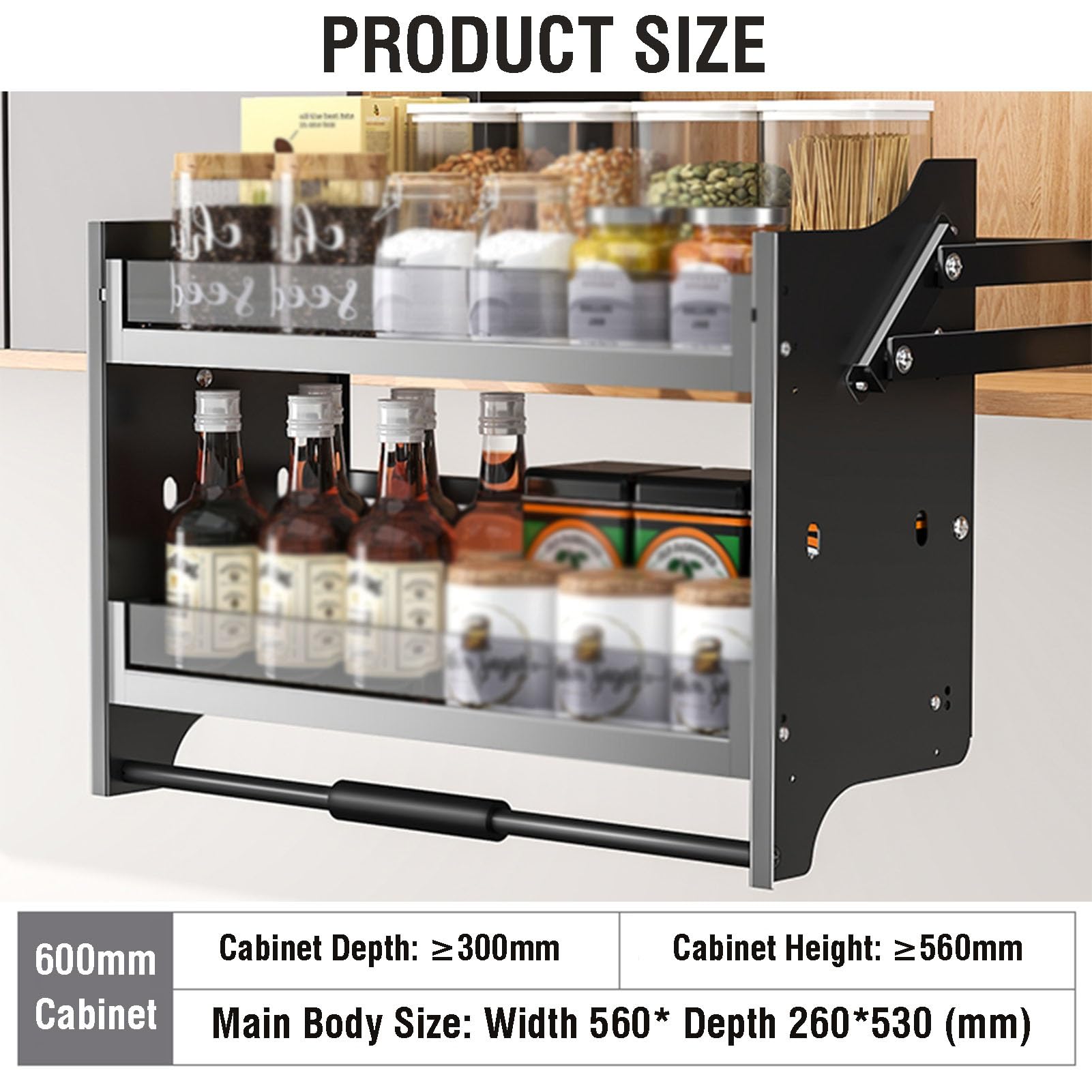 Ripiano Estraibile Per Pensile Da Cucina, Organizer Per Riporre Gli Oggetti, Sistema Di Ripiani Estraibili Per Pensili A 2 Strati, Ripiano Estraibile Per Pensili Alti, C,One Color,Cabinet 600mm