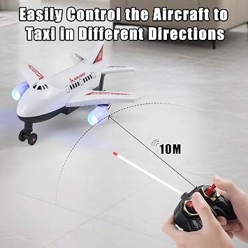 RC Plane Toy - Remote Control Aeroplane Toy with LED Flashing Lights, Indoor & Outdoor Toys Runs on Ground, Birthday Gift for Kids Ages 6+