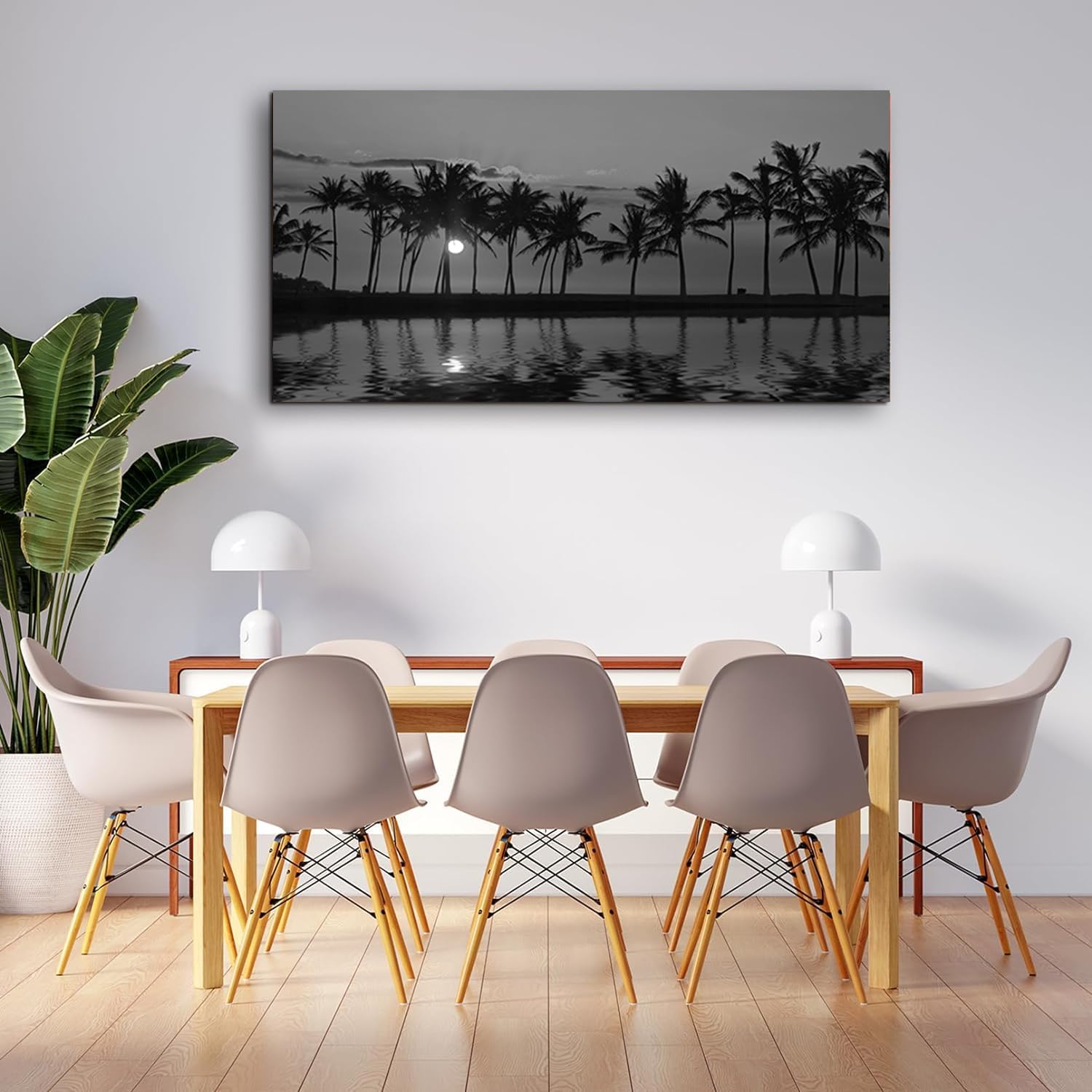 Black and White Hawaii Palm Trees Wall Art-Landscape Canvas Artwork Print Framed for Bathroom Office Home Decor-24 x48 - Image 5