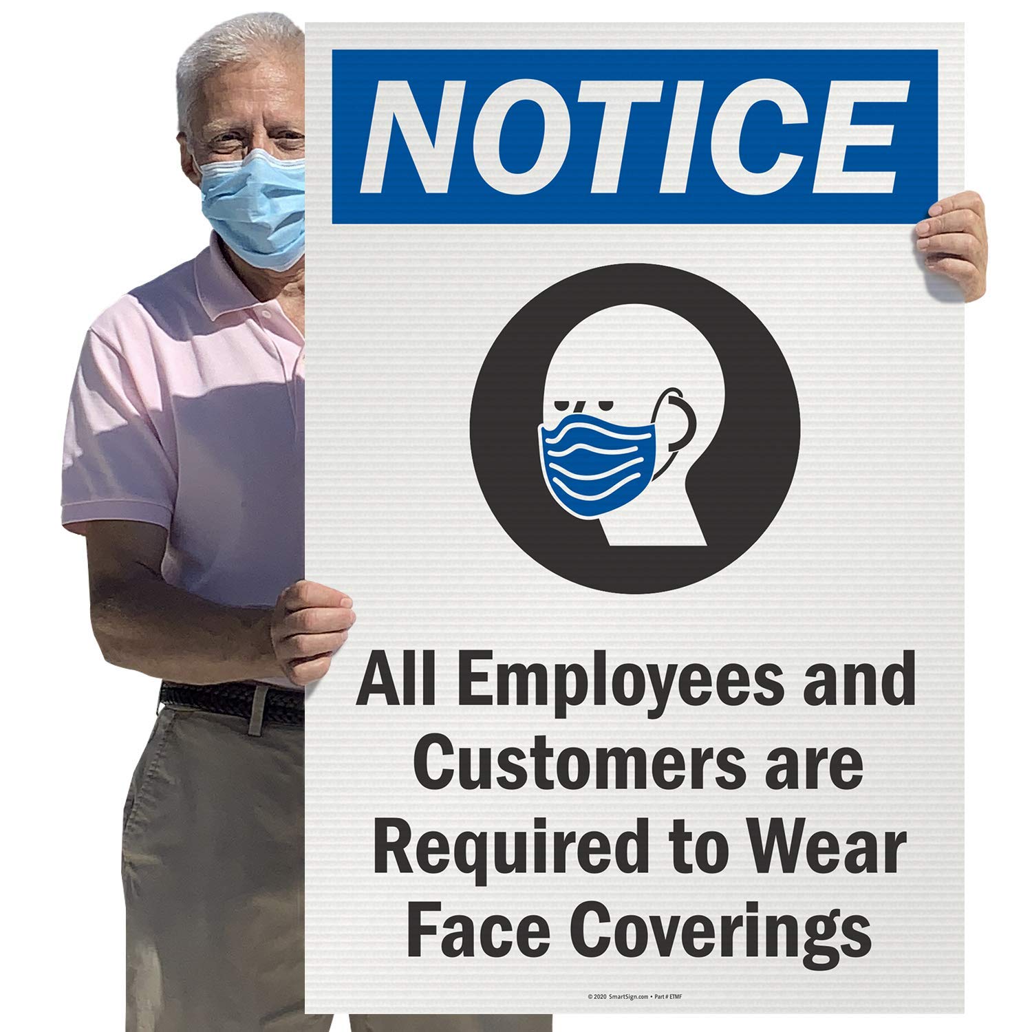 SmartSign “Notice - All Employees and Customers Required to Wear Face Coverings” Large Sign | 24" x 36" Corrugated Plastic