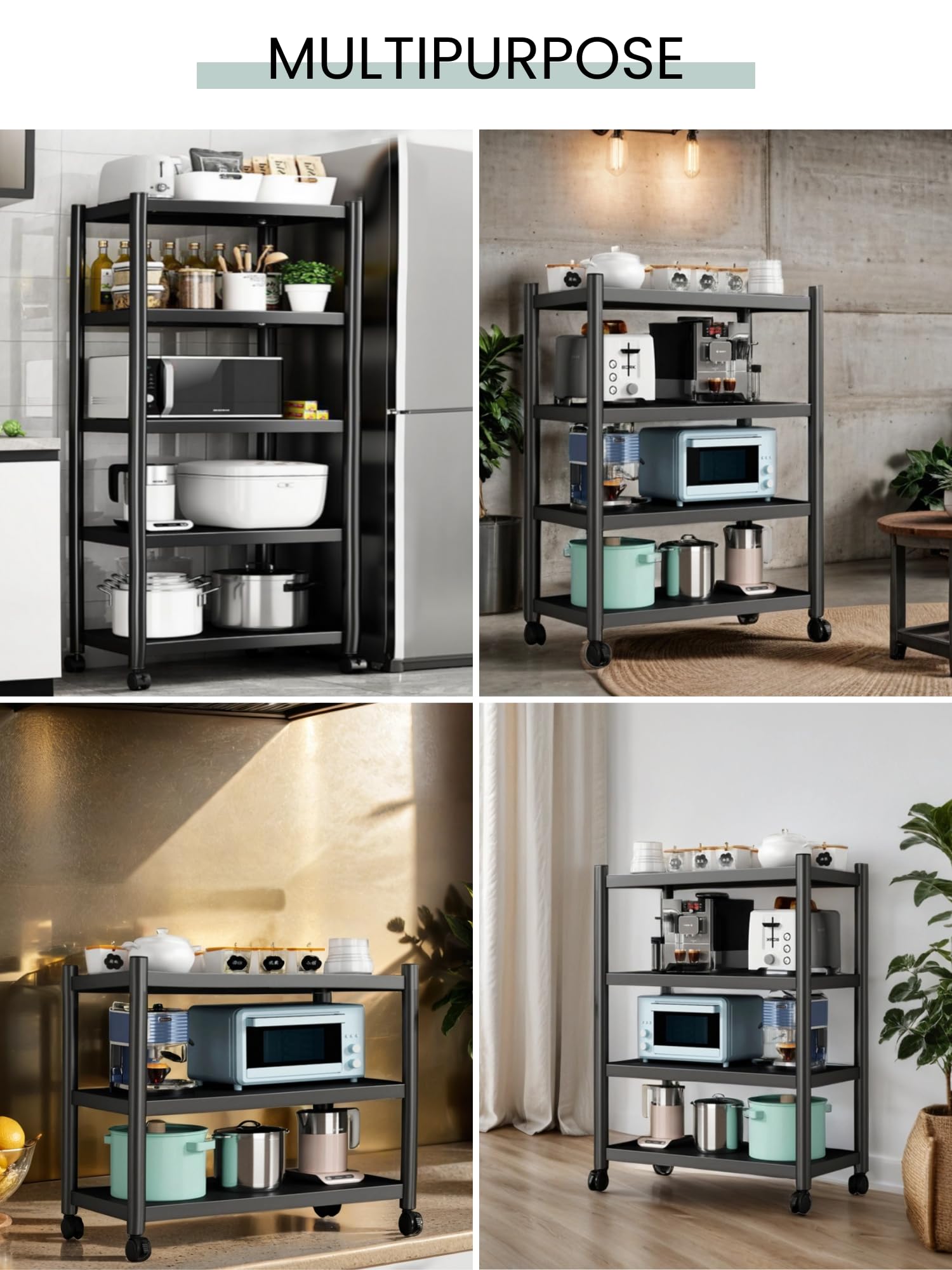 MAGIC SELECT Estantería para Almacenaje,Estante con Ruedas, Estantería de Pie,Repisa Metálica Multiusos, Mueble para Cocina, Baño, Habitación, Garaje, Salón con 3 Baldas de Almacenamiento.