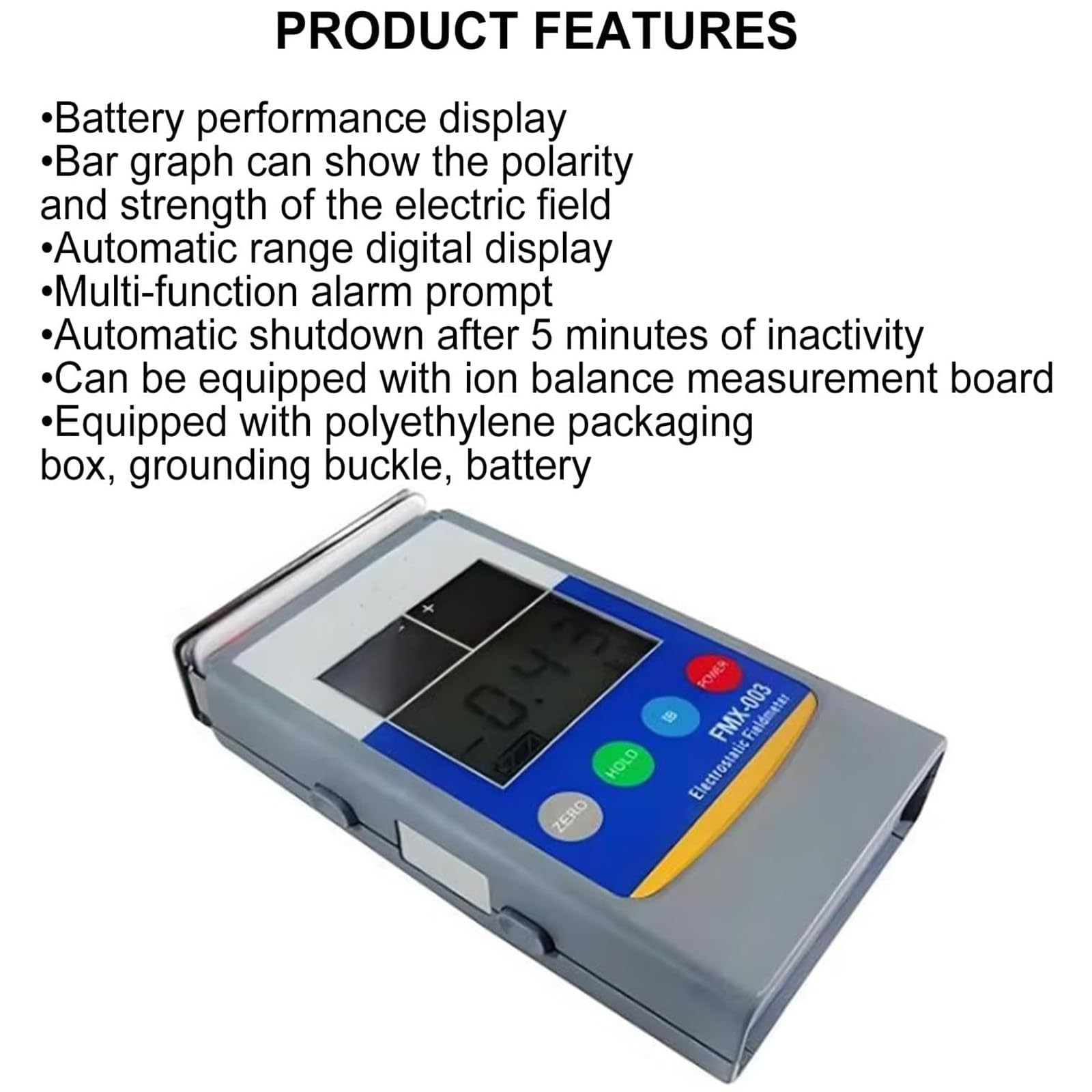 Medidor de campo electrostático, probador de equilibrio de iones de 0 a 20 KV, de mano con pantalla LCD para goma, fibra, hilo, plástico, compuesto