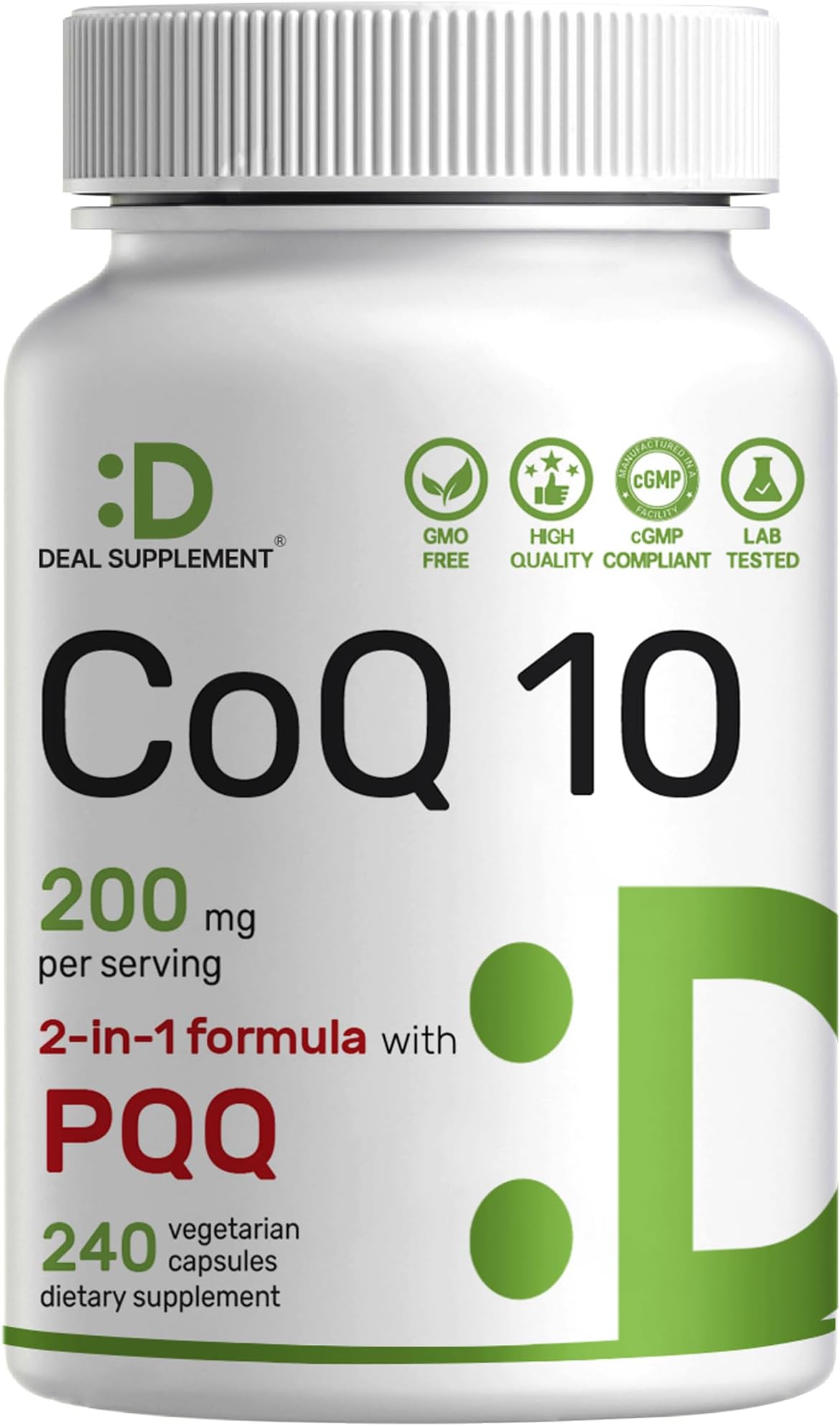 CoQ10 200mg & PQQ 200mcg, 240 Veggie Capsules – 2 in 1 Coenzyme Q10 Supplement for Better Absorption – Antioxidant Support for Energy, Brain, & Heart Health – Non-GMO