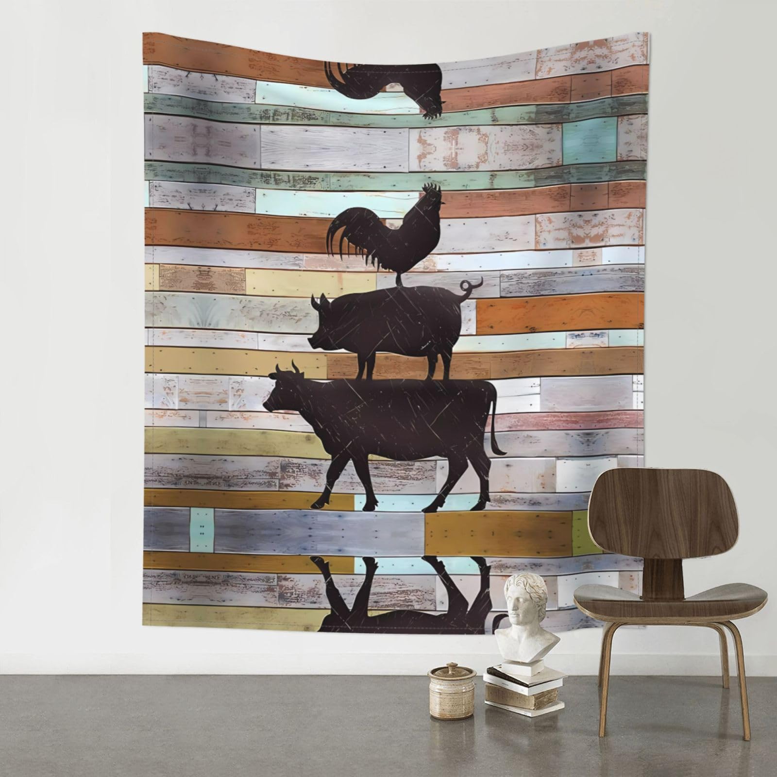 YYHHAOFA Cow Chicken and Pig Pattern Prints 60x51in Wall Tapestry – Durable Polyester Throw for Dorm, Beach, & Home Decor