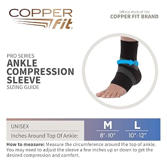 Copper Fit Pro Series Performance Compression Ankle Sleeve, Black with Copper Trim, Medium