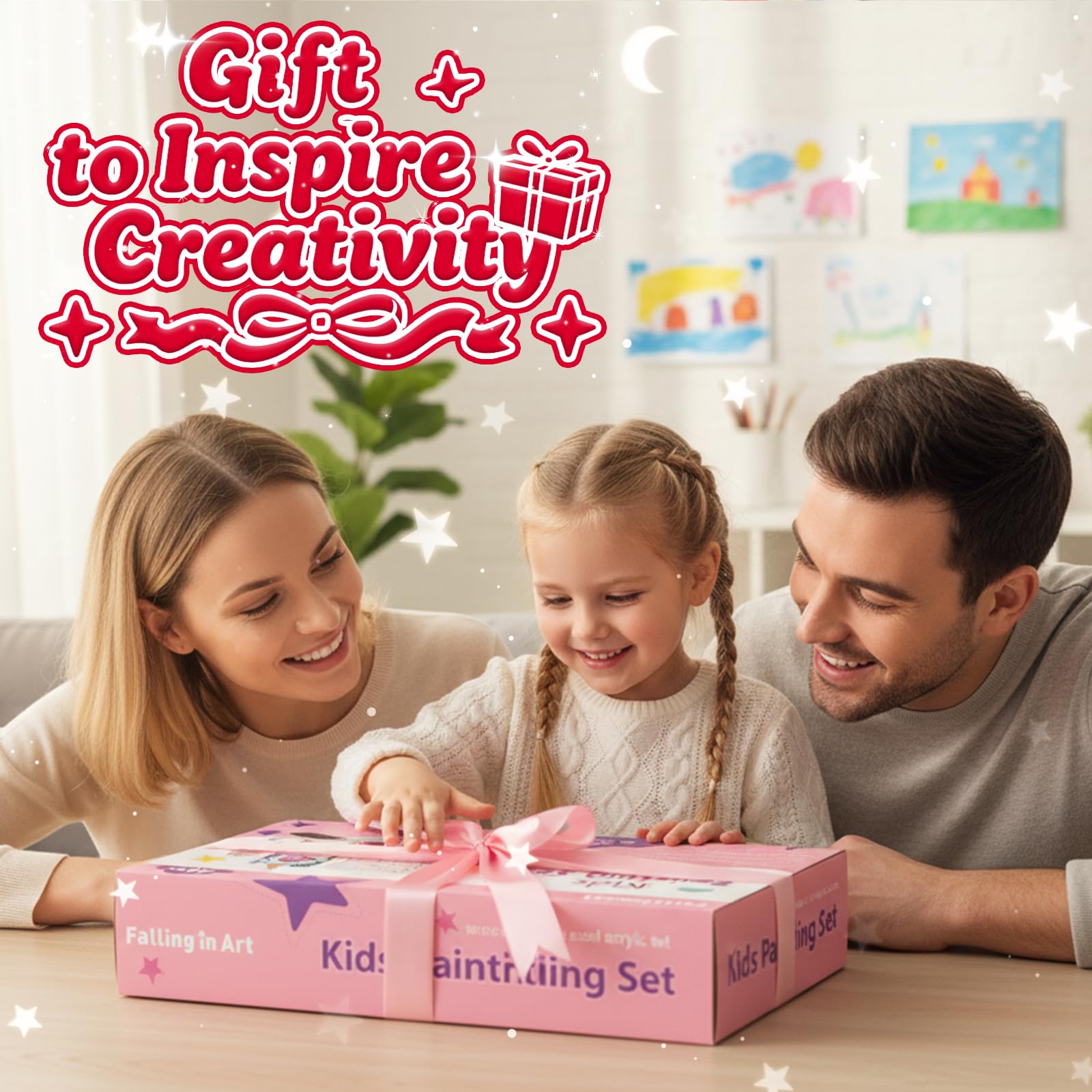 Falling in Art Juego de caballete de mesa, kit de pintura de caballete de madera portátil para niños, caballete para pintar lienzos, incluye pinturas acrílicas de 12 colores, 10 pinceles y 4 paneles