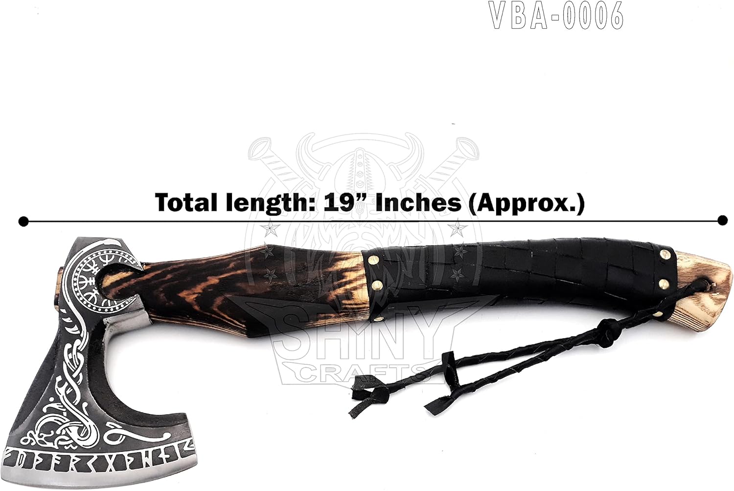 SHINY CRAFTS® Handcrafted Decorative Viking Axe with Leather-Wrapped Handle & Sheath – Engraved Blade – Ceremonial Collectible Gift for Men, Warriors, History Buffs, Cosplay & Display (VBA-06)