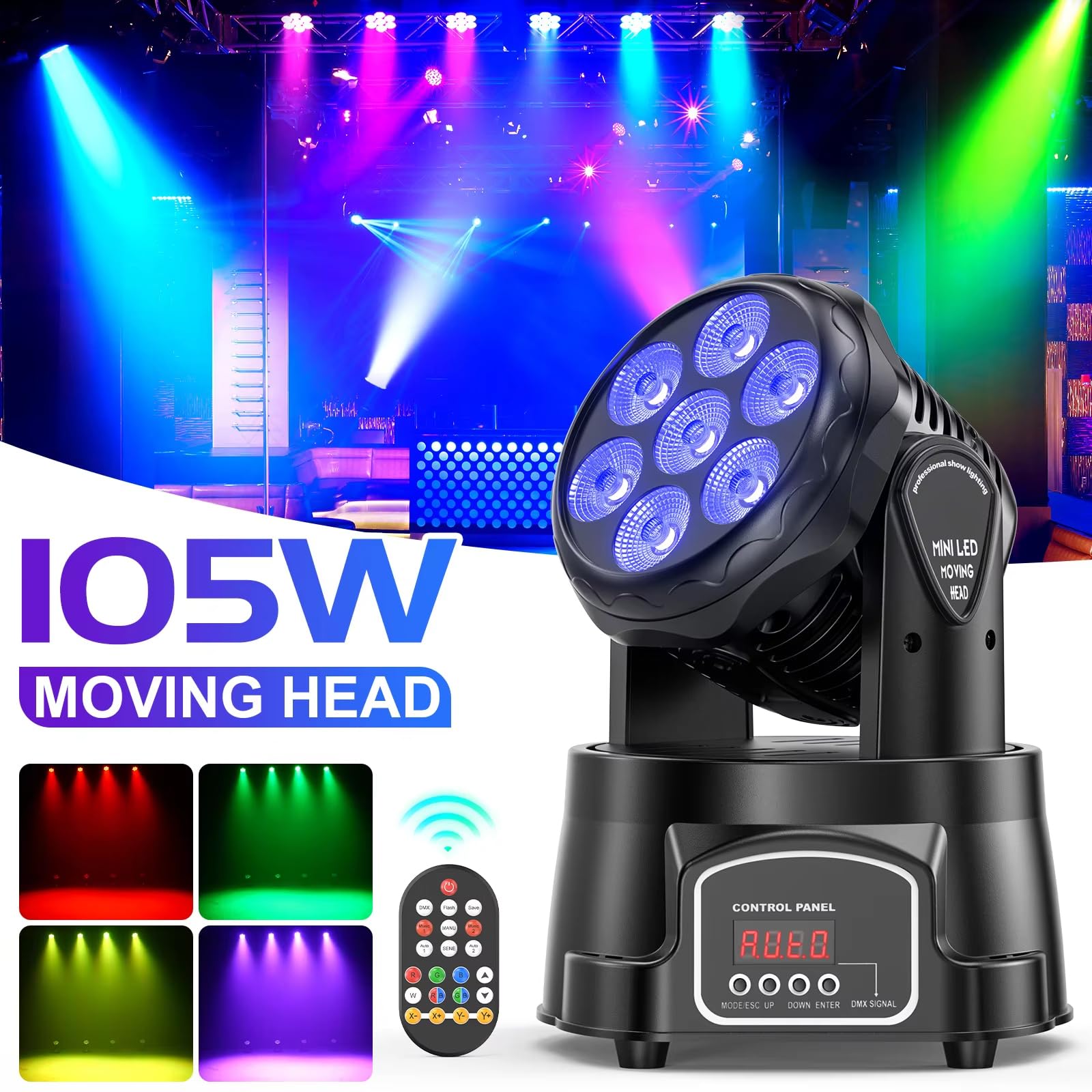 Ruchome głowy dyskotekowe 7x15W LED 9/14CH DMX512 Oświetlenie sceniczne, 4 w 1 RGBW Profesjonalne światło efektowe do dyskoteki, DJ, imprezy, muzyki, tańca, klubu