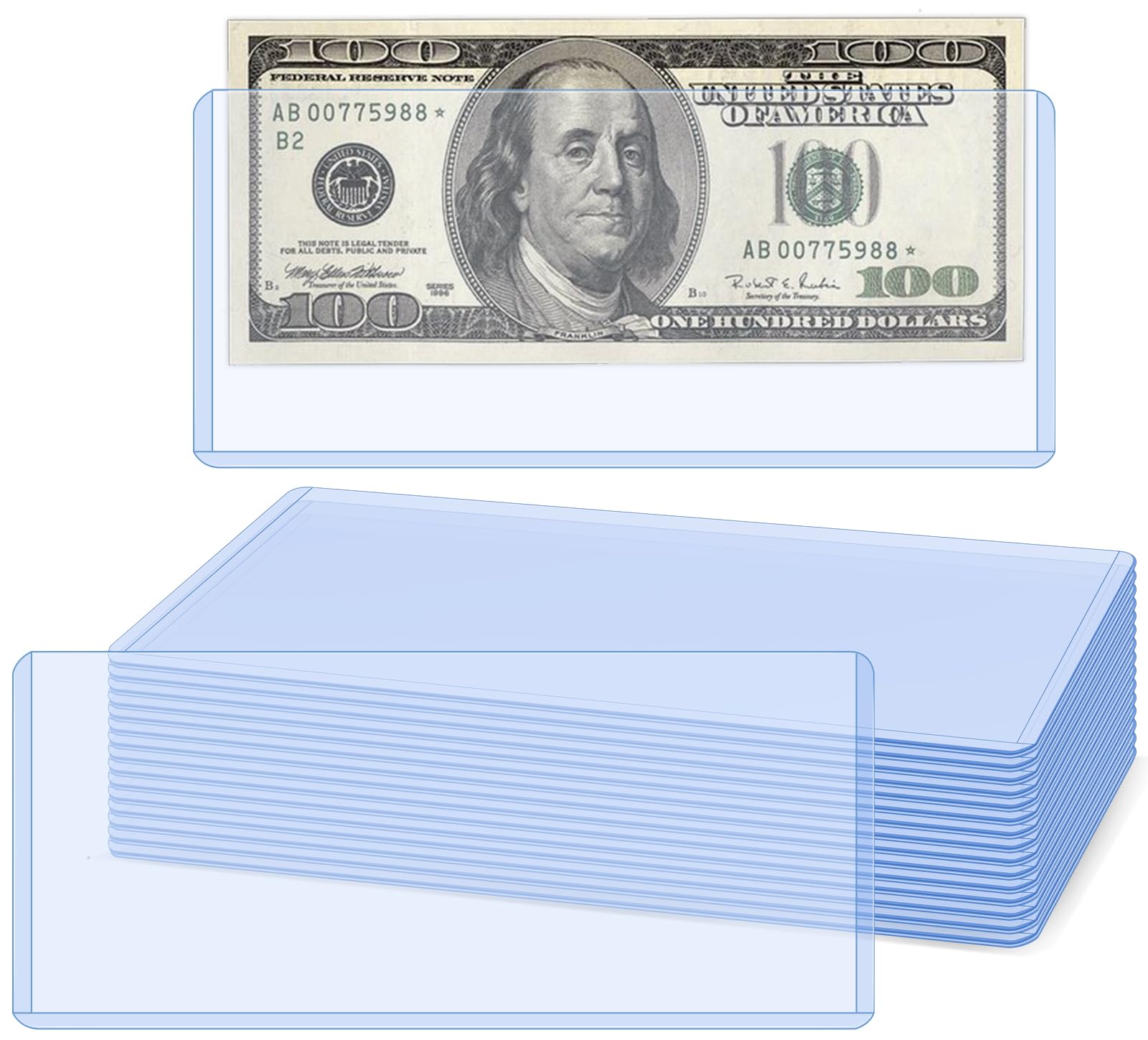 15-Pack Hard Plastic Clear Bill Money Holders – Top-Load Sleeves, 6.8×2.9 Inches