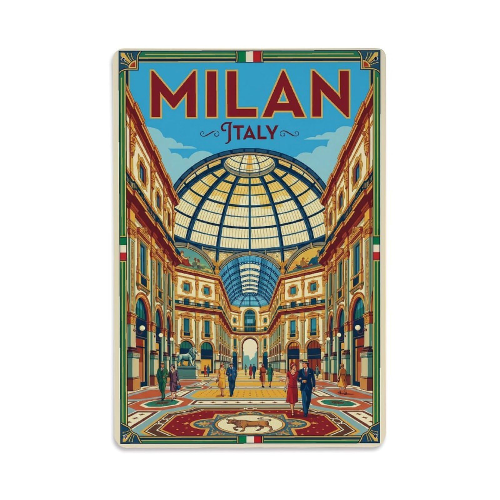 Olhnbad Style Cityscape Milan Italy Classic City Travel Metal Tin Sign