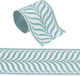 OLYCRAFT Blue Polyester Leaf Striped Jacquard Ribbon Trim, 5.47 Yards x 3.38 Inches, Modern Casual Curtain Trim, Sewing Crafts, Home Decorations