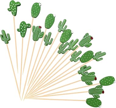 200Pcs Cactus Cocktail Picks for Appetizer Tropical Cacti Cocktail Picks 4.7 Inch Fancy Toothpicks for Food Drinks Fruits Hawaiian Party Food Garnish Skewer Sticks Cactus Party Decoration